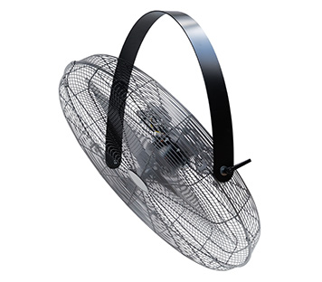 Deckenventilator 03.291 im Schutzgitter. Mit Kettenset für staplersicheren Betrieb in jeder Lage.